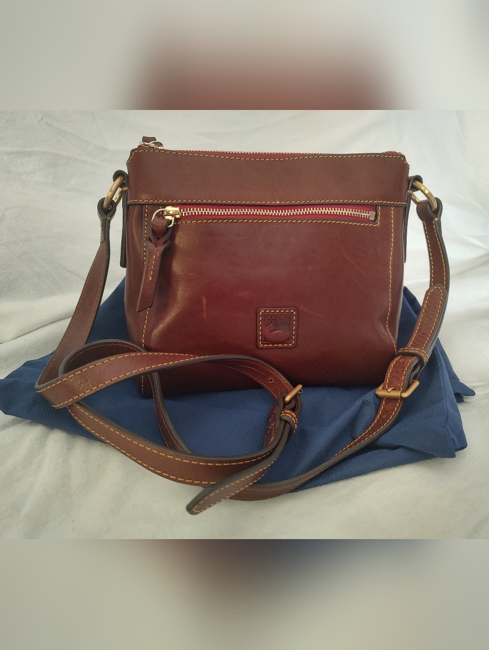 Dooney & Bourke Brown Leather Crossbody Bag Chestnut Italian Florentine Allison